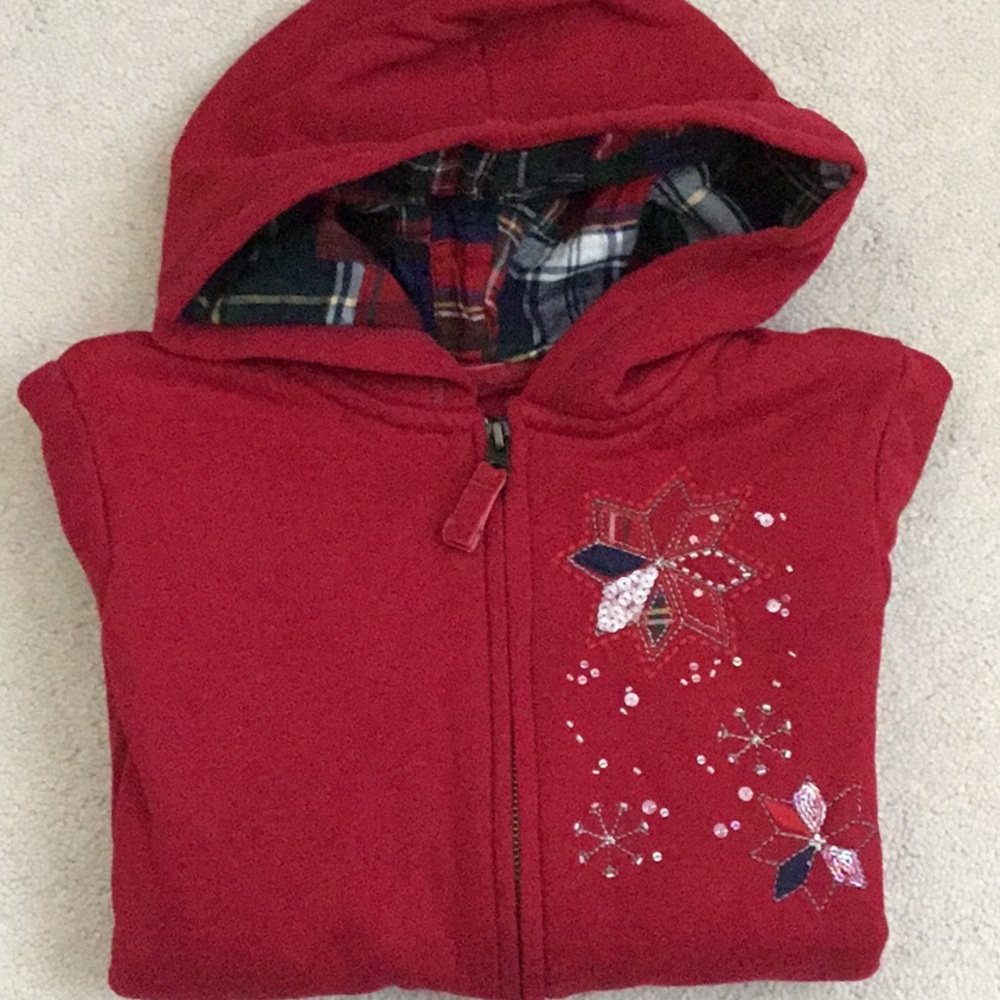 GAP Red Hooded Sweatshirt with Sparkly Star Design
